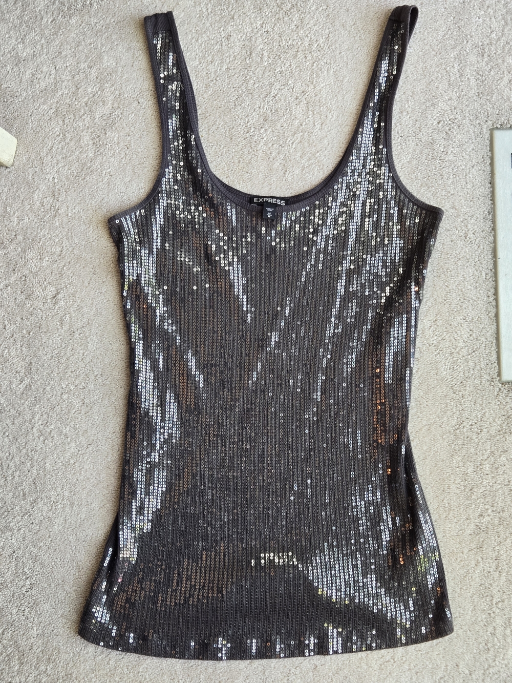 Express Gunmetal Sequin Scoop Tank Top Y2k Glam Fashion